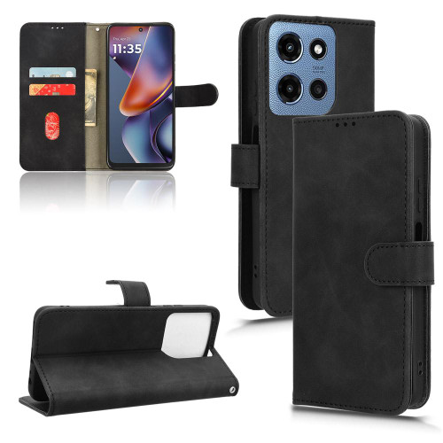 Moto G 2025 Skin Feel Magnetic Flip Leather Phone Case - Black